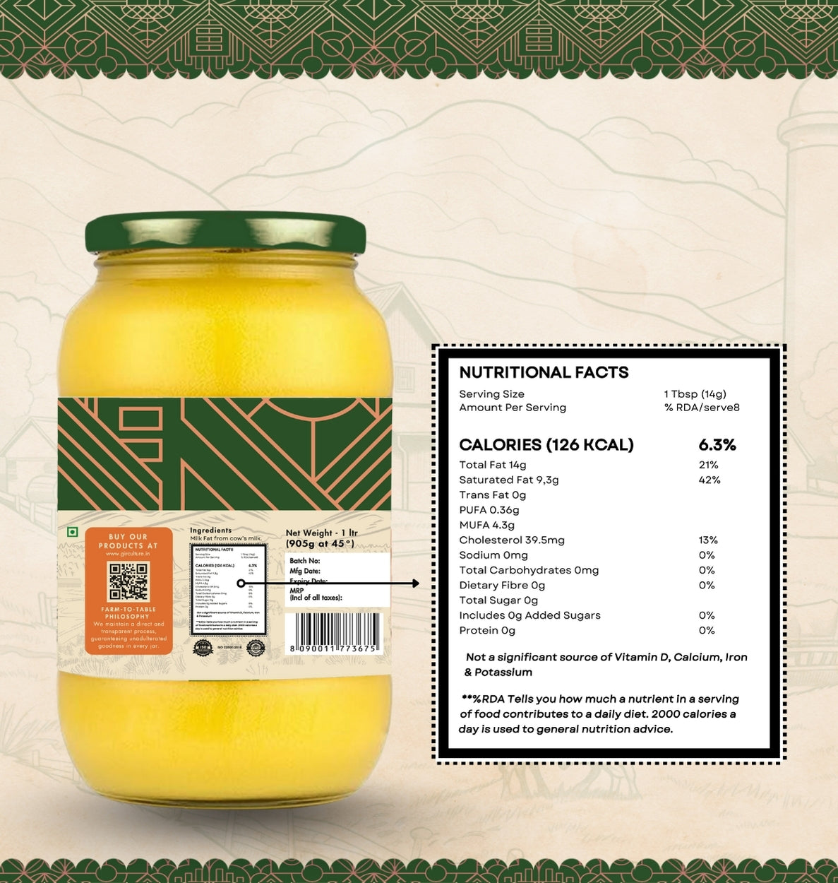 Buy A2 Gir Cow Ghee 1 LTR Online | Bilona Method Pure Desi Ghee